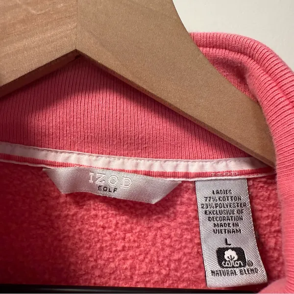 Izod Golf Women's Pink Quarter Zip Cotton Blend Pullover Sweatshirt‎ Tennis Prep - Image 3