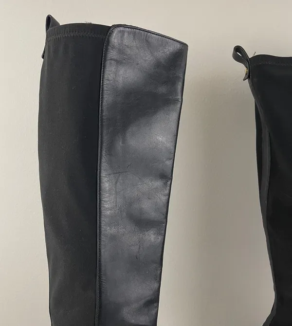 Michael Kors Black Leather Gold Hardware Buckle Arley Knee High Riding Boots - Image 6