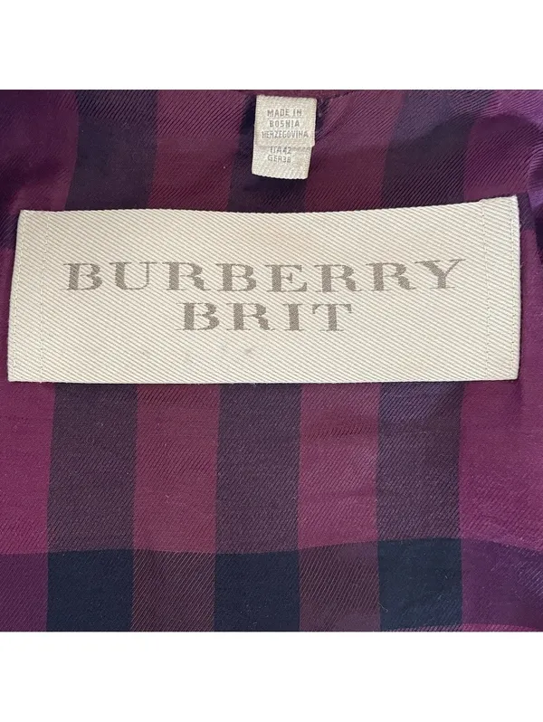 Burberry Brit Antwood Double Breasted Collarless Coat Burgundy Size 8 Luxury - Image 8