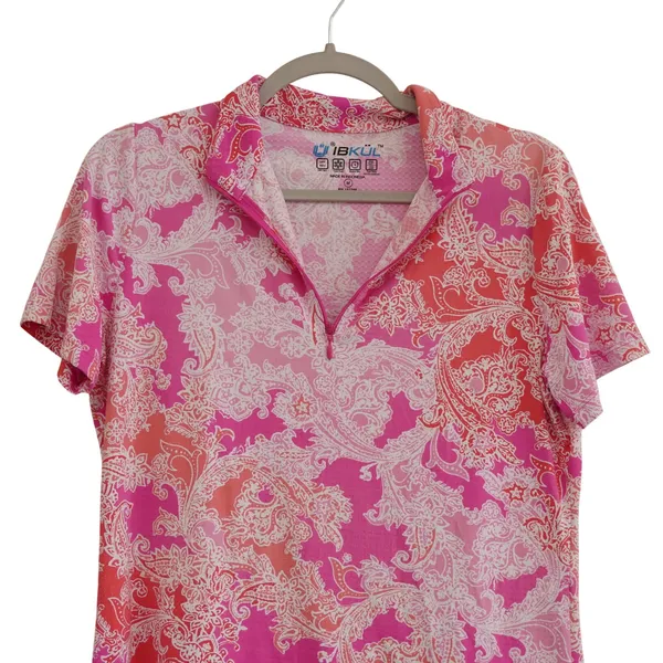 IBKUL Women's Size M Quarter Zip Sun Shirt Pink Paisley UPF 50 Activewear Sporty - Image 2