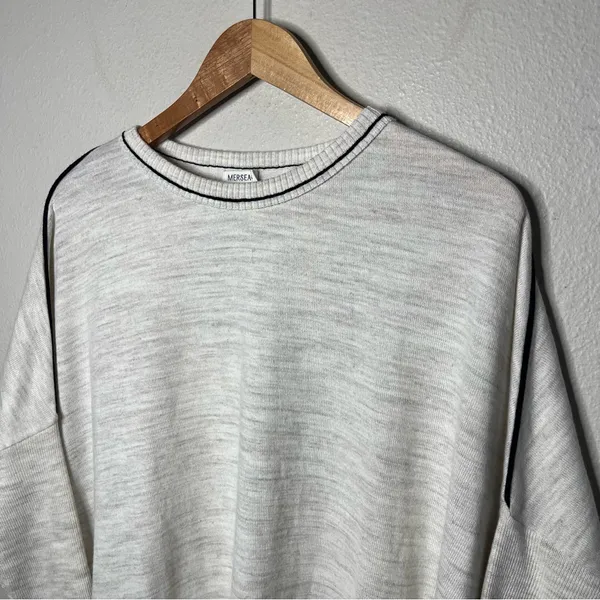 Mersea Heathered Cream Black Stripe Catalina Crewneck Sweater One Size - Image 2