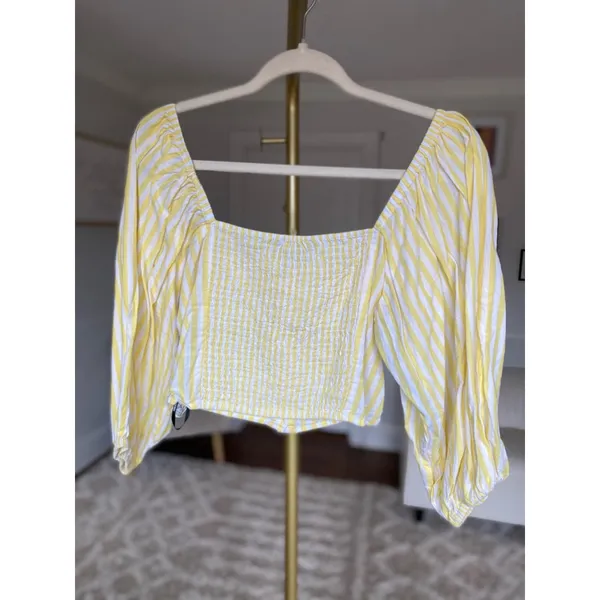 Forever 21 Gingham Crop Top Puff Sleeve Cottagecore Smocked Cotton Vaca Summer L - Image 3
