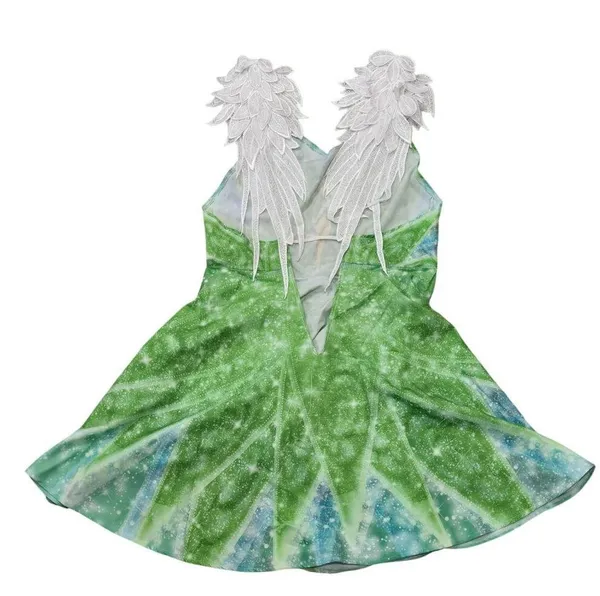 Tinkerbell Green Fairy Dress With Leafy wing Sleeves & Sparkling Small - Image 6