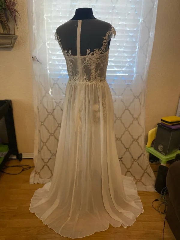 Bridess White Bride Wedding Dress Lace Split Long Floral Formal Gown + Cups NEW - Image 6