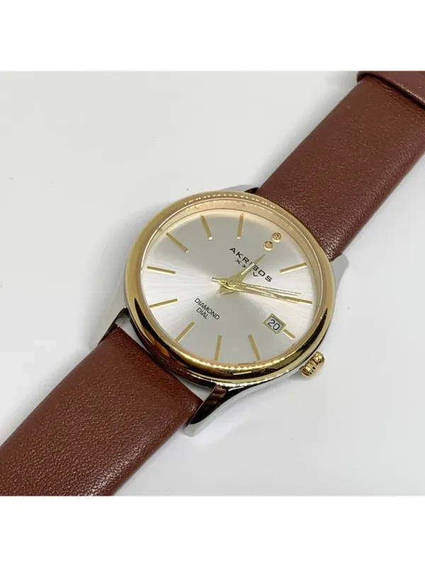 Akribos XXIV Diamond Dial Two Tone Date women Quartz Watch 34mm Sapphire running - Image 3
