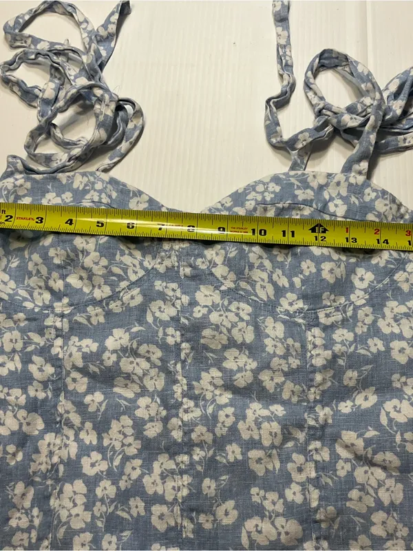 Reformation 100% Linen Jaxon Tie Strap Corset Top Women Sz 10 Blue White Boho - Image 5