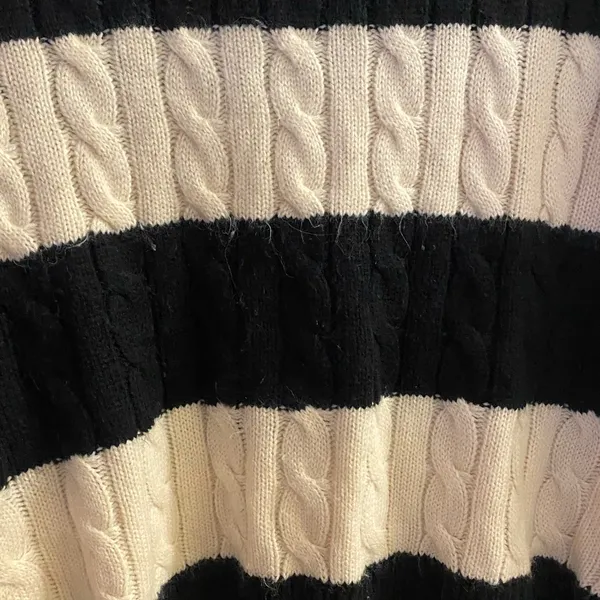 Womens V Neck Acrylic Knit Sweater 2XL Bust 48” Black & White Striped Stripes - Image 3