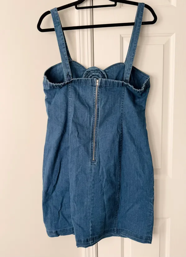 Anthropologie Porridge Rosette Denim Slim Mini Dress, Size XL - Image 10