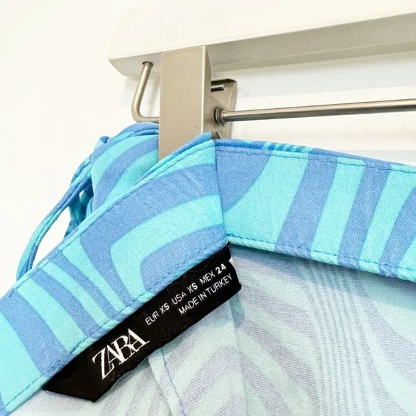 Zara Pants Size XS Blue Satin High Rise Side Tie Flare Leg Trouser 90s Blokette‎ - Image 8