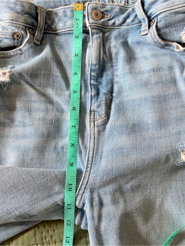 American Eagle Super Hi-Rise Flare Jeans Distressed Patchwork Size 10 Regular - Image 10