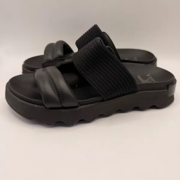 Sorel Kinetic Impact II Slide Black Leather Platform‎ Sandal Womens 7.5 - Image 5