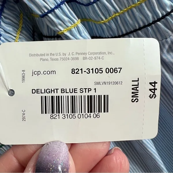 Belle + Sky Blue Off the Shoulder Peplum Top NWT Delight Blue Strip Size Small - Image 9
