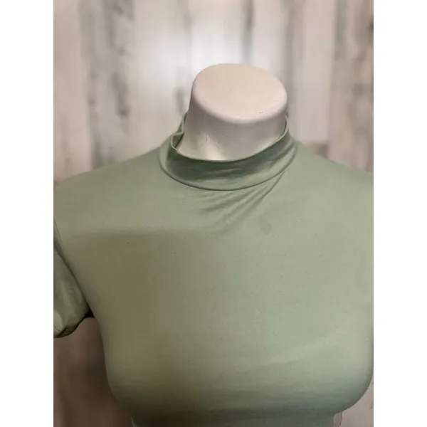 Streetwear Society Mock Neck Cutout Back Crop Top Womens S Sage Mint Green - Image 4