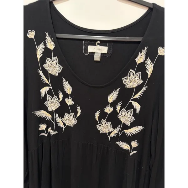 Cupio Womens Black Floral Embroidered Tiered Long Sleeve Mini Dress Large - Image 3