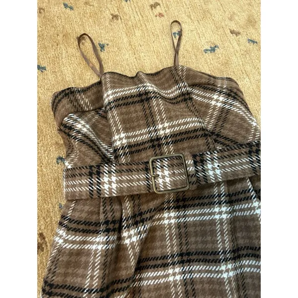 Anthropologie Strapless Belted Midi Dress Size 4 Plaid Fall Academia Preppy - Image 5