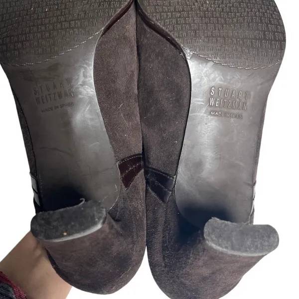 Stuart Weitzman‎ High-Vamp Suede Heeled Loafers Ankle Booties - Image 6