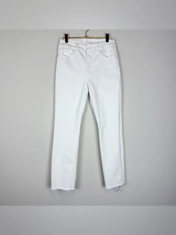 Good American Good Straight High Rise Raw Hem White Jeans Size 4/27‎ - Image 4