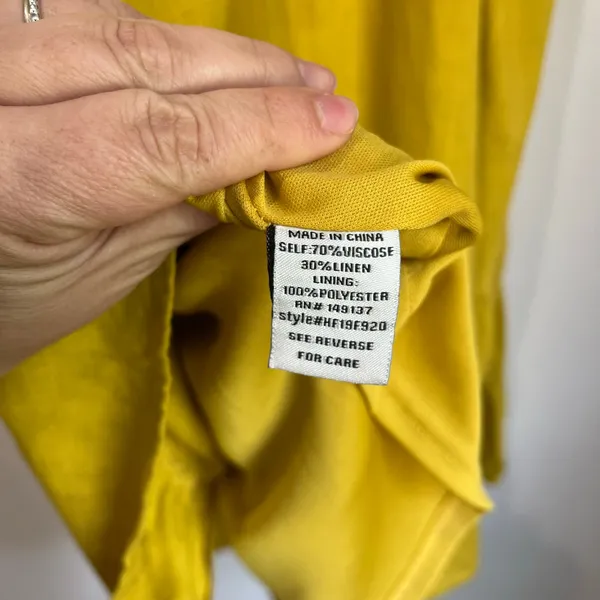 Altar'd State Yellow Mustard Linen Blend High Neck‎ Swing Dress Sz Small - Image 5