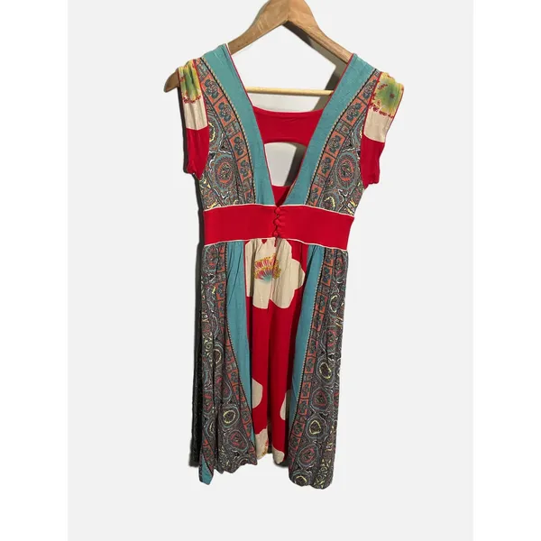 Anthropologie Rio Rio Dress Womens XS Red Mixed Print Sequin Boho 87AADDZ142 - Image 6