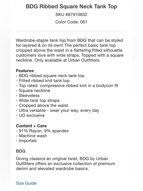 BDG Ribbed Square Neck Tank Top - Image 5