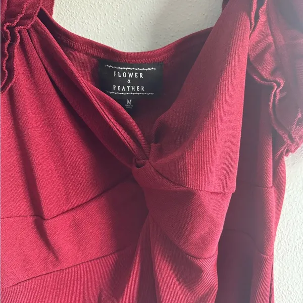 Flower and Feather burgundy maroon deep red shirt - Image 3