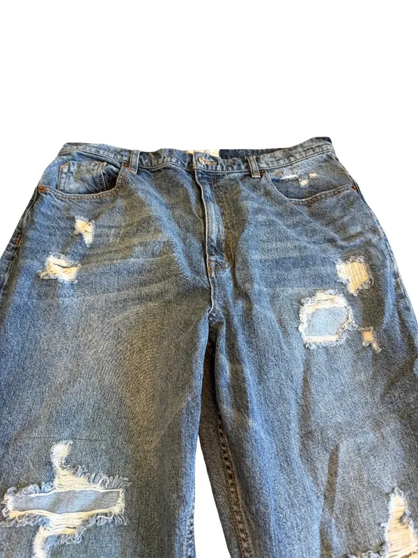 We The Free People Wide Leg Loose Fit Jeans Distressed Crvy Size 35 Women's - Image 2