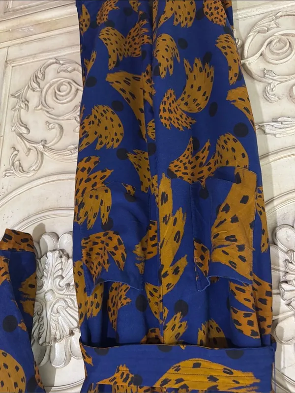 Farm Rio Banana Blue & Brown Printed Jumpsuit with Tie Waist Size Small - Image 13
