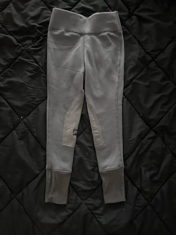 {RIDING SPORT} Knee Patch Gray Fleece-Lined Horseback Riding Breeches Leggings - Image 2