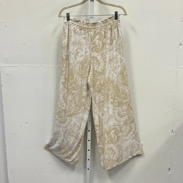 Ellen Tracy Floral Paisley Wide Leg Lounge Pants Smocked Waist Large Tan White - Image 2