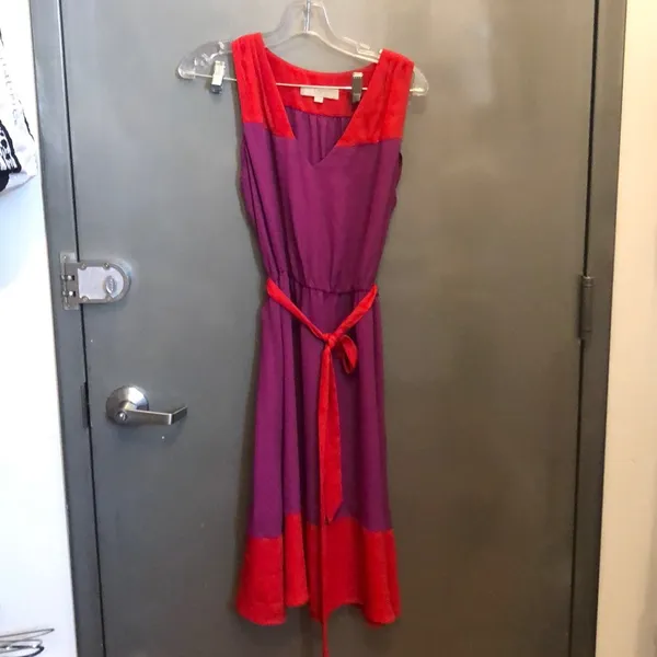 Loft Red and Fuschia color block dress size 8 - Image 4