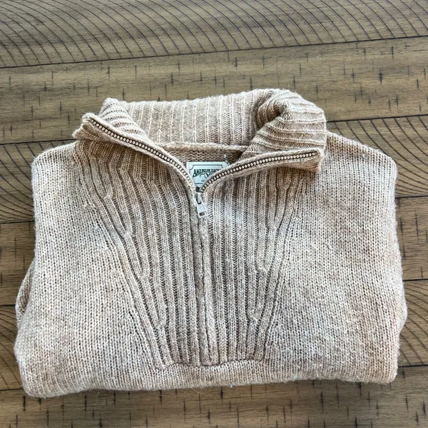 American Eagle Tan Half-Zip Sweater - Image 3