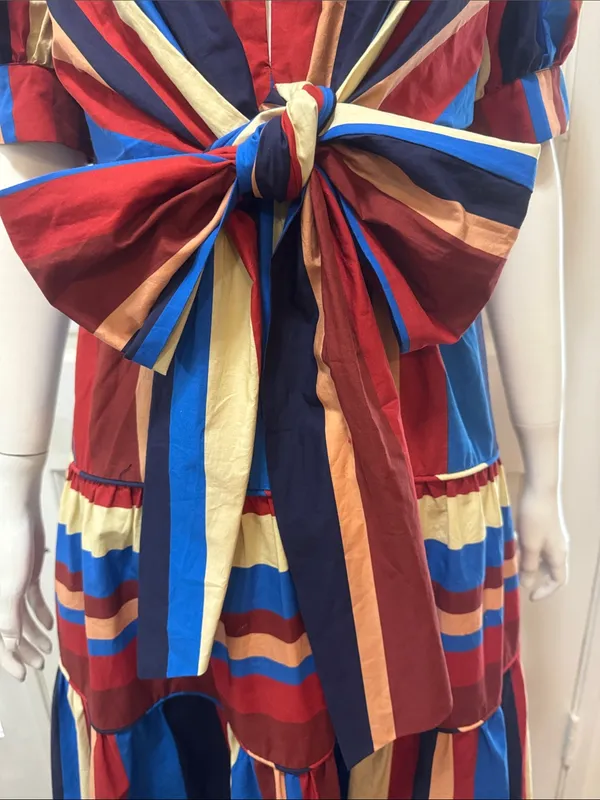 Farm Rio Stripped Multicolor Winter Stripes Short Sleeve Midi Dress Sz Medium - Image 6