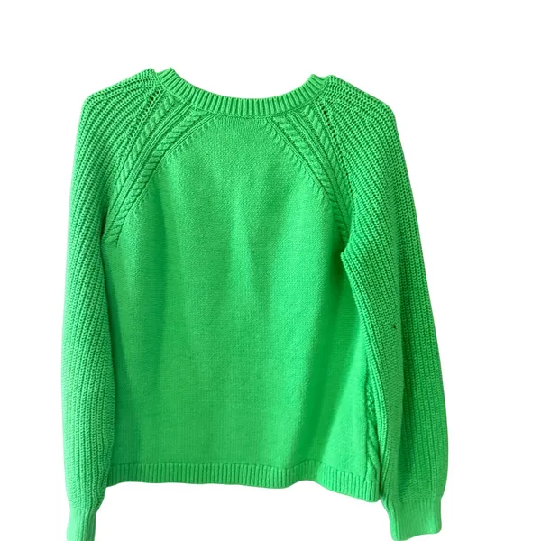 Talbots Petite Small Kelly Green Cable Knit Sweater Diamond Crewneck Preppy‎ - Image 6