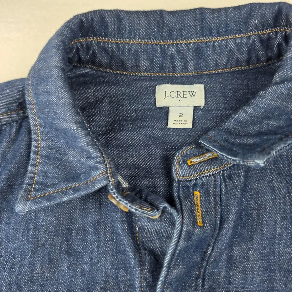 J. Crew Womens Dark Wash Denim Short Sleeve Belted Shirt Dress BY042 Size 2 - Image 5
