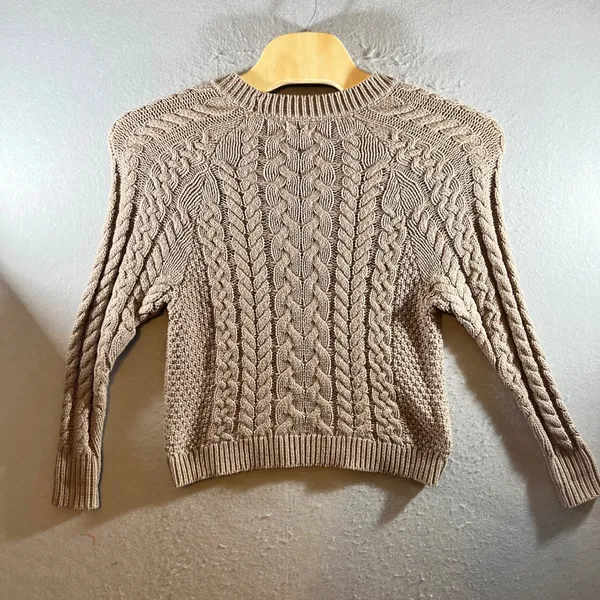 1272 | Aerie Cable Knit Chunky Pullover Cottagecore‎ Boho Sweater Tan Womens XS - Image 2