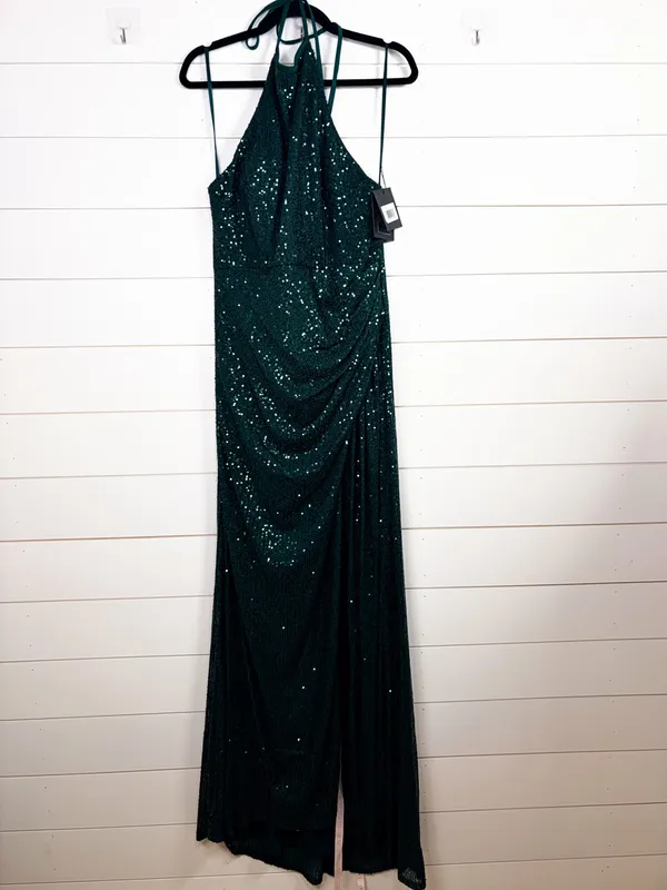 Mac Duggal 26622 Sequined Halter Neck Emerald Green Gown, NEW, Size 10 MSRP $398 - Image 4