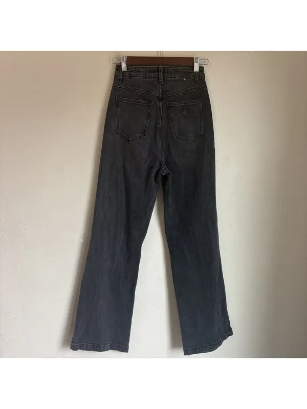 Abrand Jeans A '94 High & Wide Black Distressed Raw Hem Jeans Size 25 - Image 4