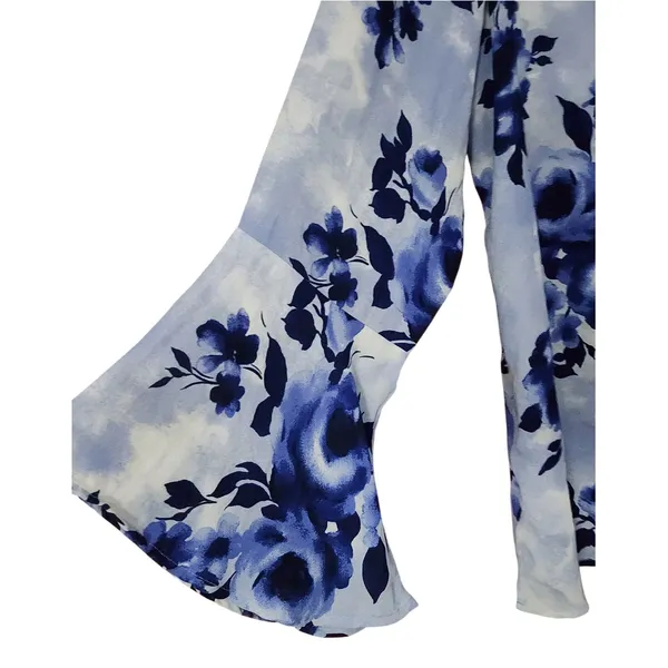 Counterparts Womens Cottagecore Blouse Blue‎ Floral Bell Sleeve Large - Image 3