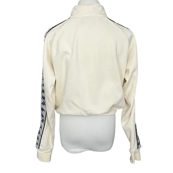 Kappa Cream Cropped Quarter Zip Logo Tape Pullover S - Image 3