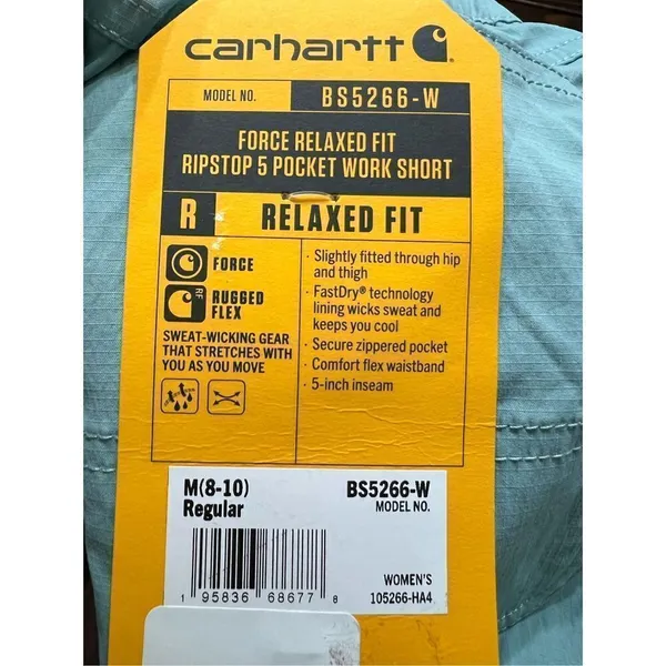 Carhartt New Women's Force Relaxed Fit 5 Pocket Work/ Hiking Shorts Blue M - Image 5