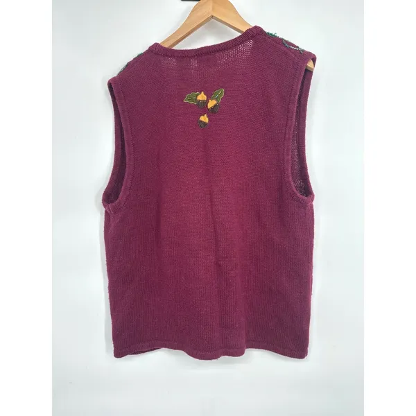 Vintage Sweater Vest Women M Autumn Fall Embroidered Beaded Teacher Granny - Image 4