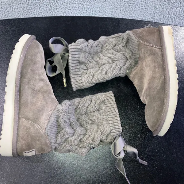UGG Kiandra Boots Women 7 Willow Ribbon Suede Cable Knit Wool Lined‎ Pull On - Image 8