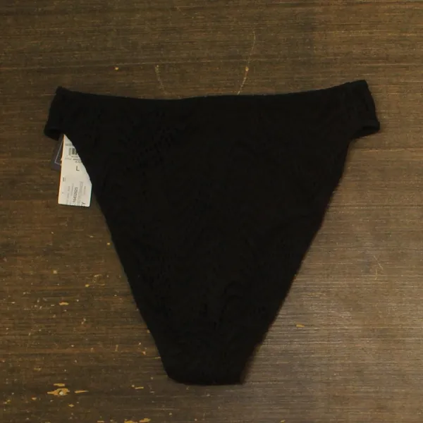 NWT Bar III Crochet High-Rise Side Tab Bikini Swim Bottom MBGC25557 Black L - Image 2