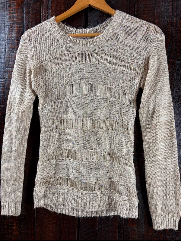 Buffalo David Bitton Beige Open-Weave Shimmer Sweater - Image 8