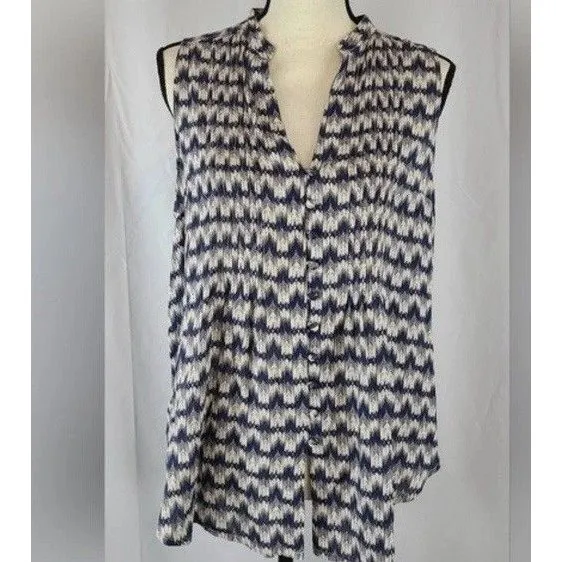 Anthropologie Maeve Ikat Print Sleeveless Tank Blouse Cream Navy Blue Sz S Boho - Image 3
