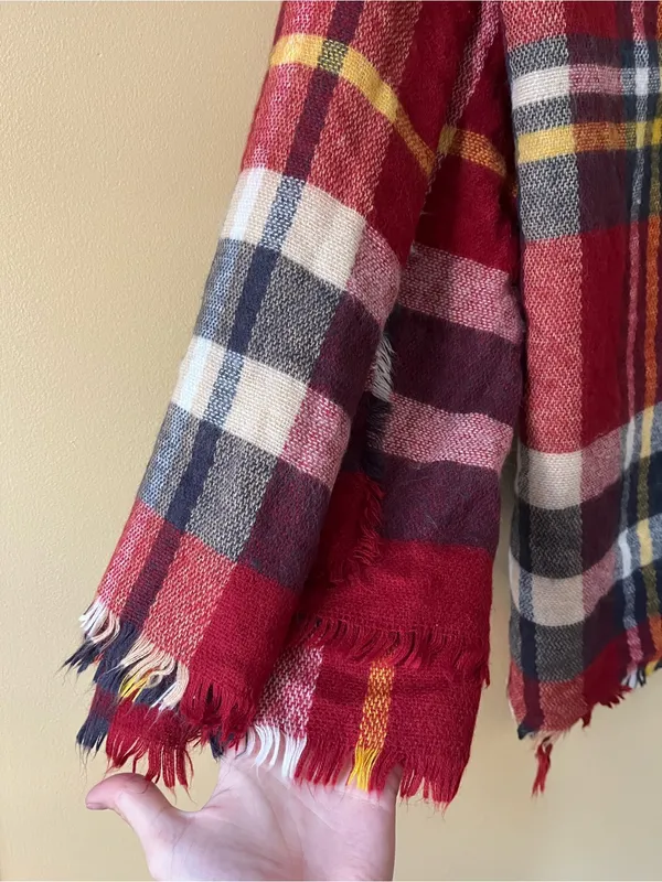 Garage Plaid Blanket Scarf in Red, Navy & White - Image 6