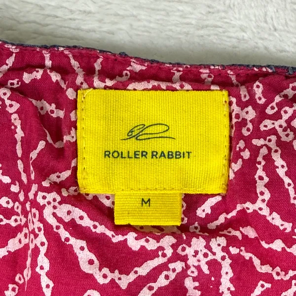 Roller Rabbit Pink White Geometric Cotton Tunic Kurta Navy Embroidery Medium - Image 2