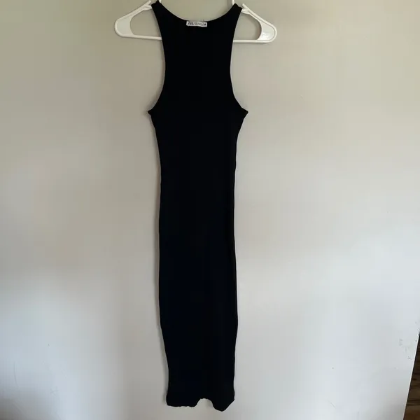Zara Black Ribbed Knit Mock‎ Neck Sleeveless Bodycon Midi Dress Size Small - Image 3