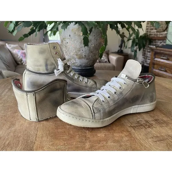 Le Crown Handmade in Italy Distressed Leather Convertible High Low Sneakers 37 - Image 9