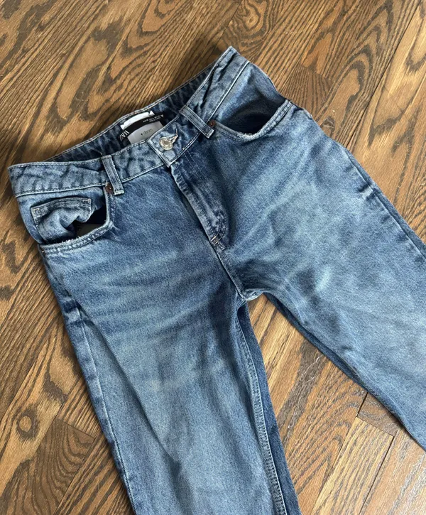 high waisted mini flare rigid denim jean pants size 4, 25” Jean - Image 2